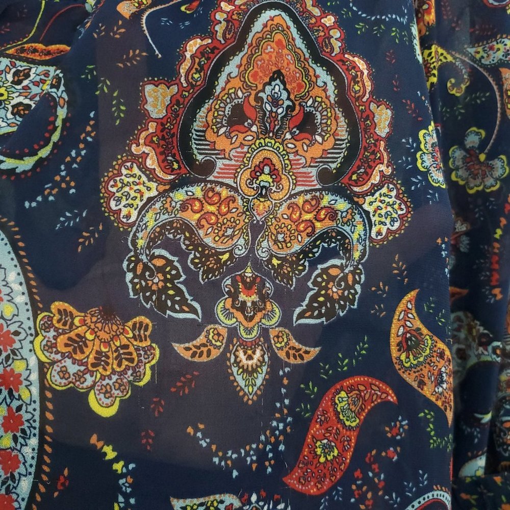 DR2 Vivid Tassel V Neck Paisley Long Sleeve Blouse - Picture 3 of 12
